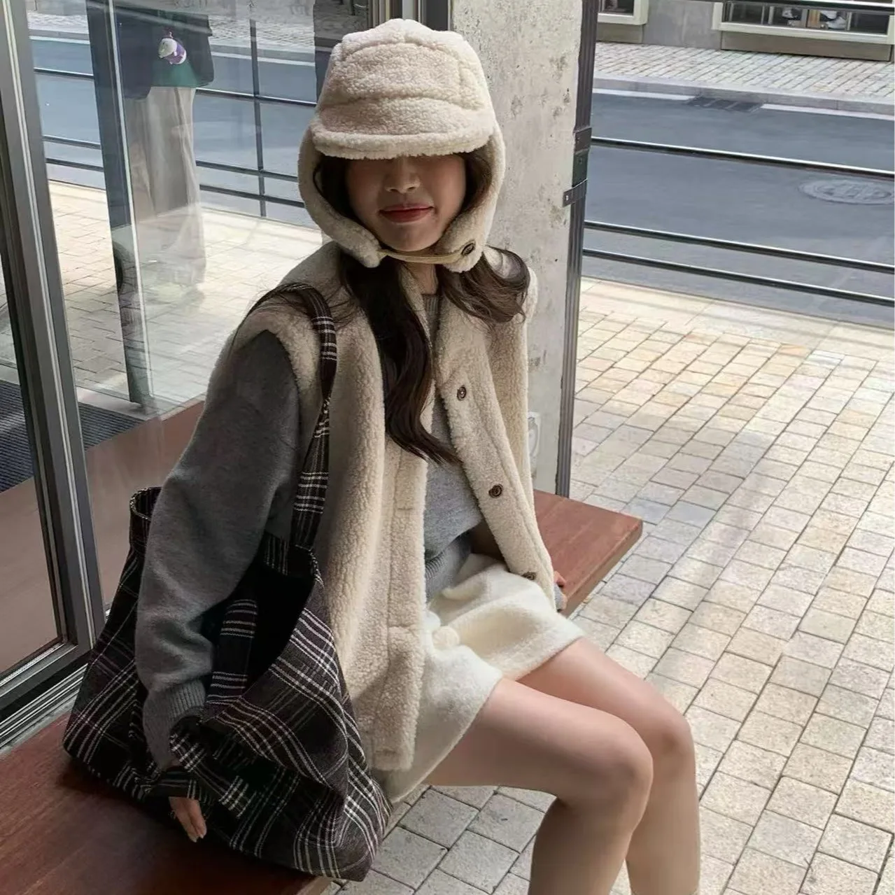 Chaleco coreano Sle Warmth lindo de piel sintética Diseño de mujer Sensation Jaet con sombrero Otoño Invierno Aosphere Intercomado Cuero A...