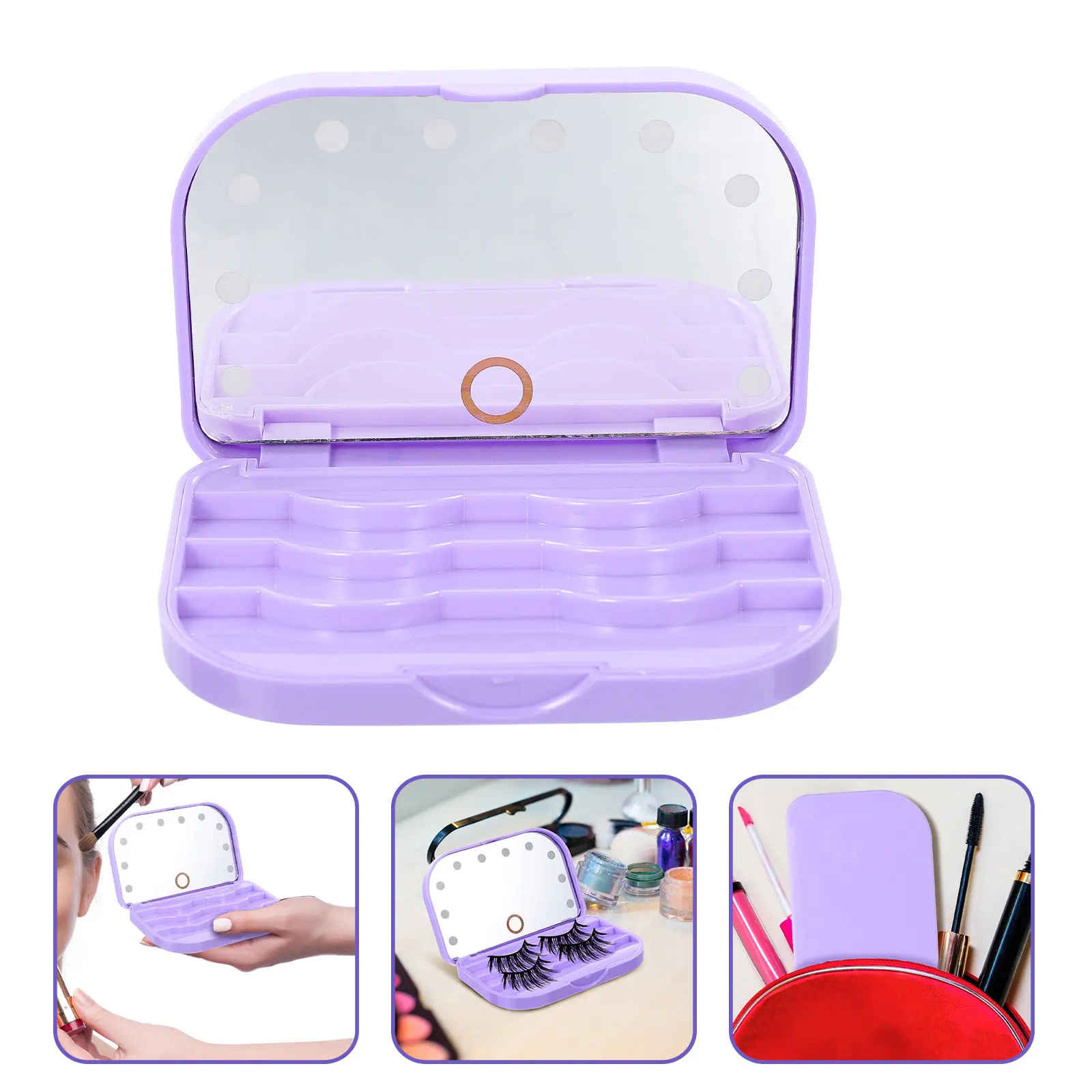 False Eyelash Case LED Eyelash Storage Box Flip Top Lash Organizer Compact Travel Bag Makeup Storage Beauty Salon Use