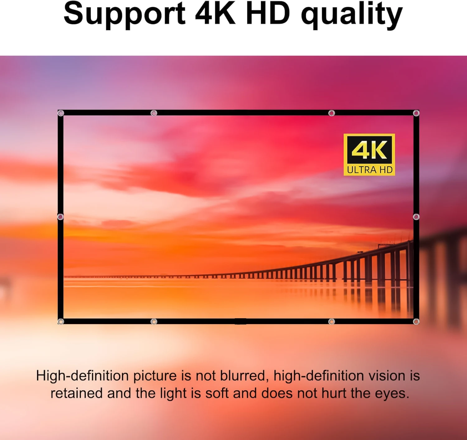 72-100-120 Inch 4k projector screen，Portable Foldable Projector screen High Density White Less Creases, Outdoor Home Office
