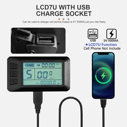 Ebike KT-LCD7U(with USB) Display for Bike Conversion Kit Compatible Voltage 24V 36V 48V with 5 Pins Waterproof/SM Plug