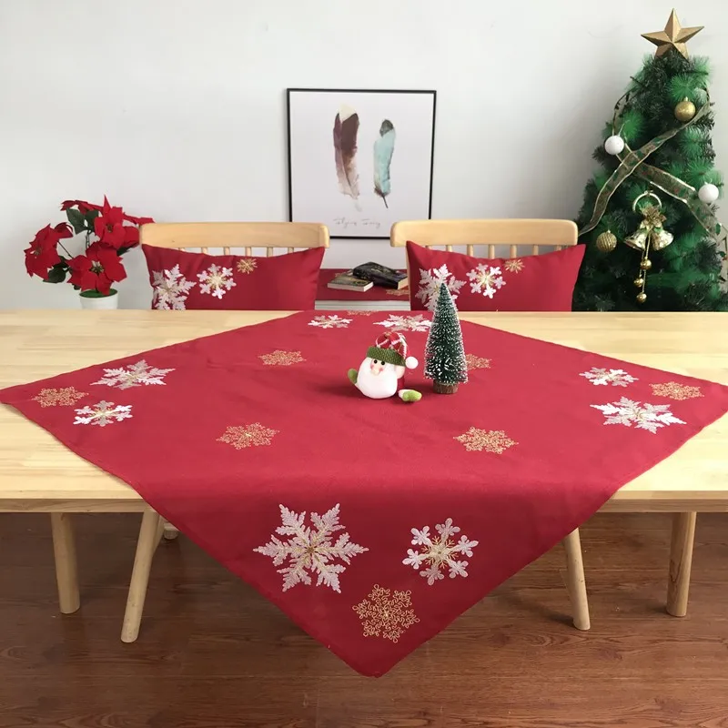 EMD KONI Christmas Snowflake Embroidery Red Table flag Modern cloth placemat table cloth decorative embroidered pillow case