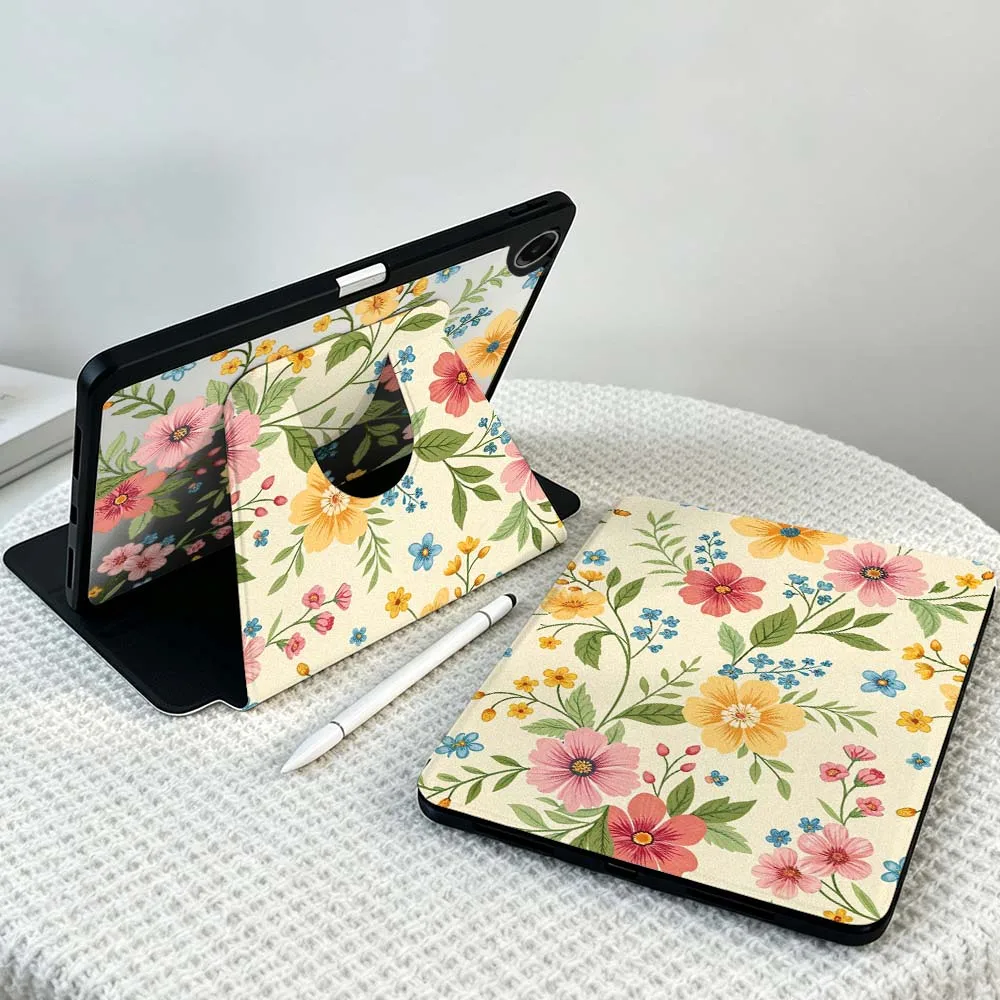 Floral Pattern Soft For Samsung Galaxy Tab S11 S10 S9 S8 A11 FE Plus Ultra 360° Rotation Stylus Storage Tablet Case
