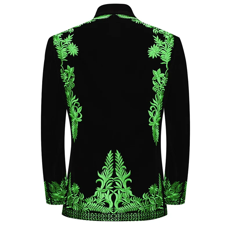 Hoge kwaliteit heren zwart fluwelen pakken goud groen blauw mode mannelijke bruiloft banket prom feestjurk geborduurde blazer en broek