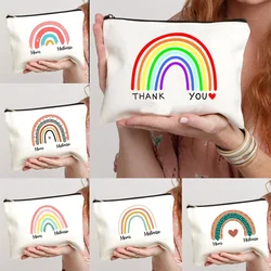 Rainbow Pattern Printed Makeup Bag Women's Lipstick perfume Canvas Bag Organizer Travel Shopping Decorative Handheld Wallet