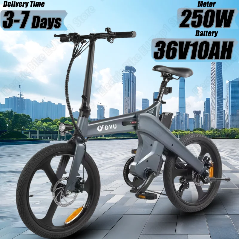 DYU T1 Folding Electric Bike 250W Brushless Motor 36V10AH E-bike Magnesium Alloy Urban off Road Adult 20-inch Electric Bicycle