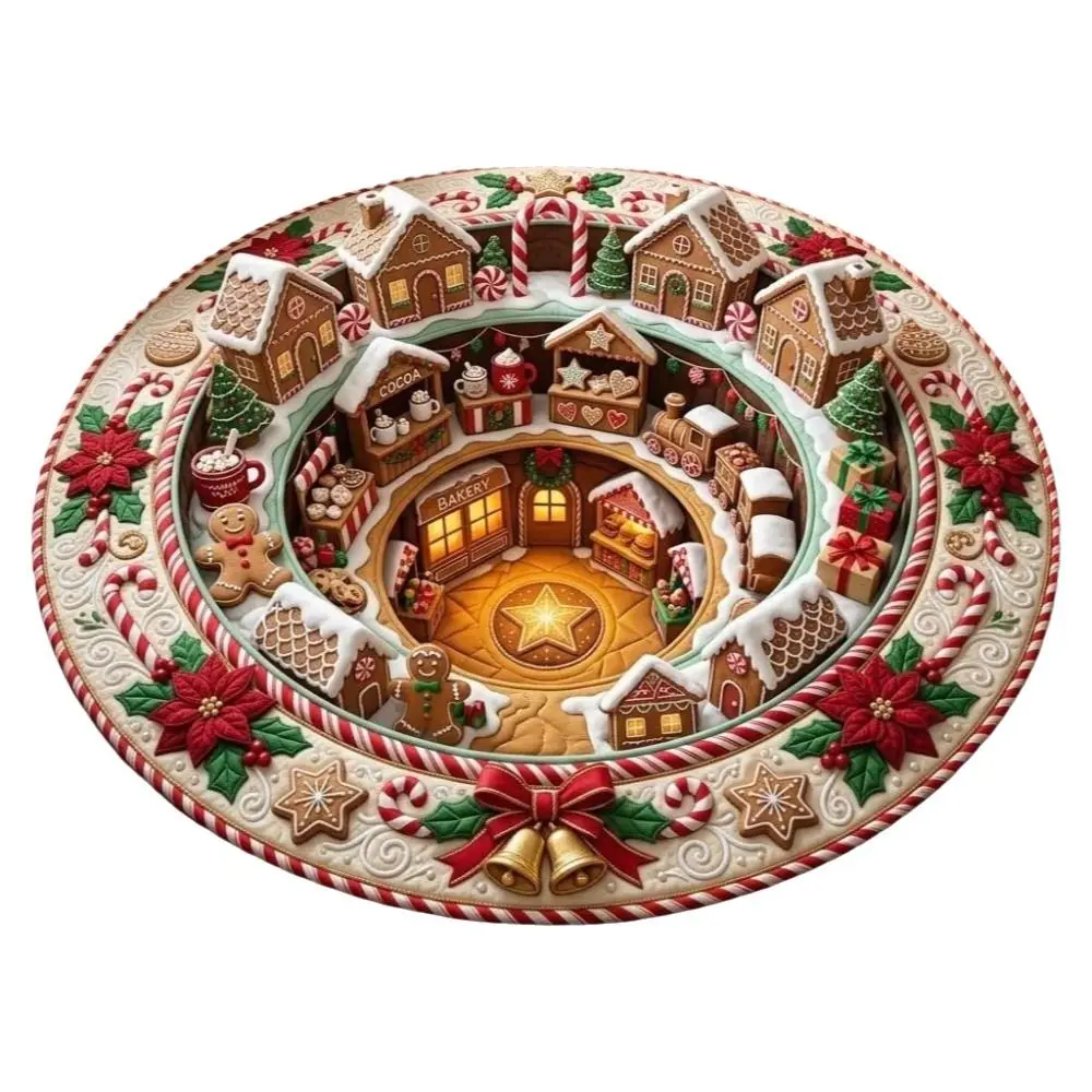 60*60cm Christmas Round Carpet Imitation Cashmere Red Santa Claus Floor Mat Anti-Slip 3D Special-shaped Bedroom Door Mat