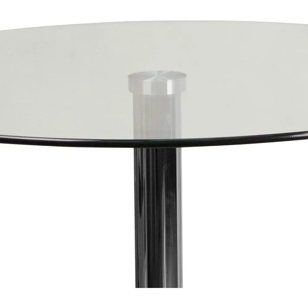 Bartafel 23.5 "Ronde Glazen Tafel Met 35.5" Hoge Chromen Basis