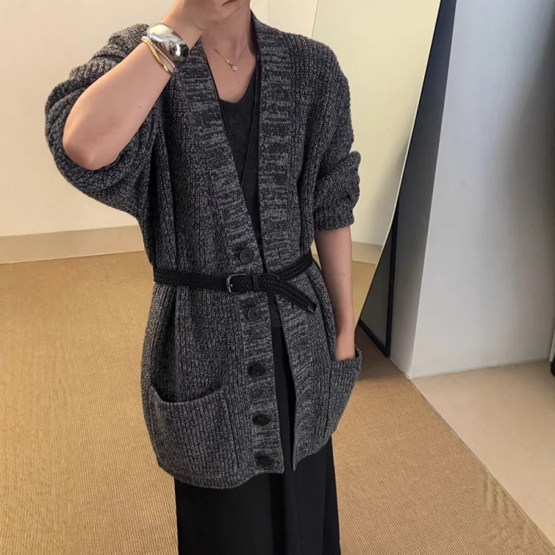 

Korean Style Wool Sweater Women, Autumn Loose Knitted Cardigan, 25 New Women'S Fashion Versatile Mid-Length Top