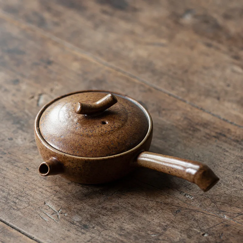 Coarse Pottery Retro Side Handle Pot Teapot Ceramic Tea Maker Single Pot Household Teapot Kung Fu Tea Infuser Tea Kettle
