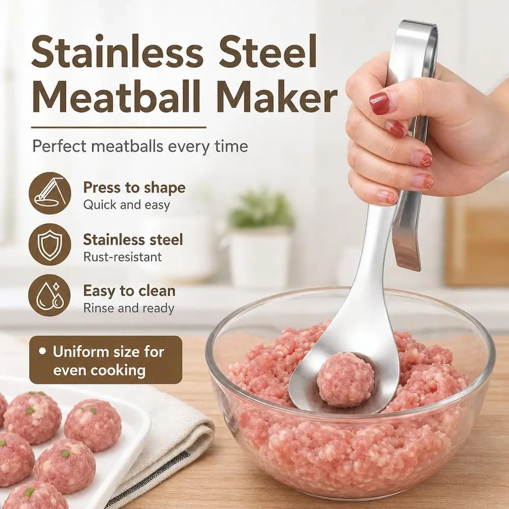 Stainless Steel Meatball Spoon Manual Meat Ball Squeezer Maker Household Kitchen Tool For Fish Balls Shrimp Balls Kitchen Gadget