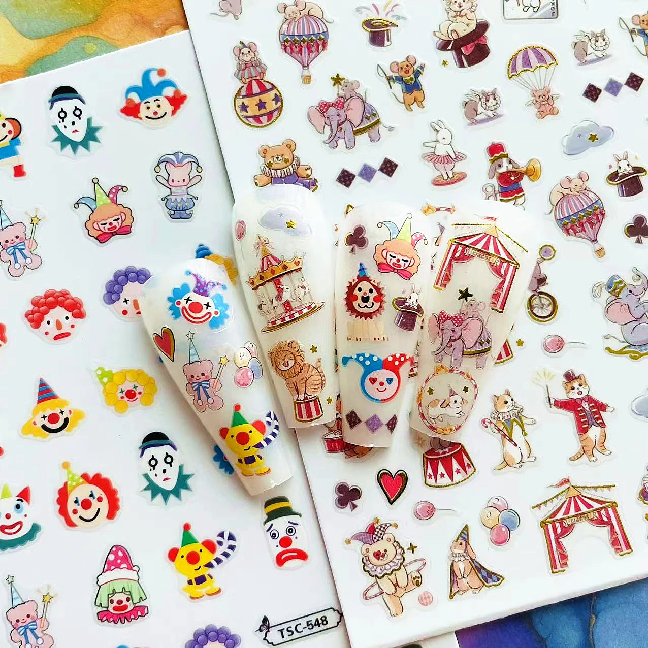 Newest  Retro Circus Clown  3d Nail Art Sticker Nail Deco Slider TSC-548