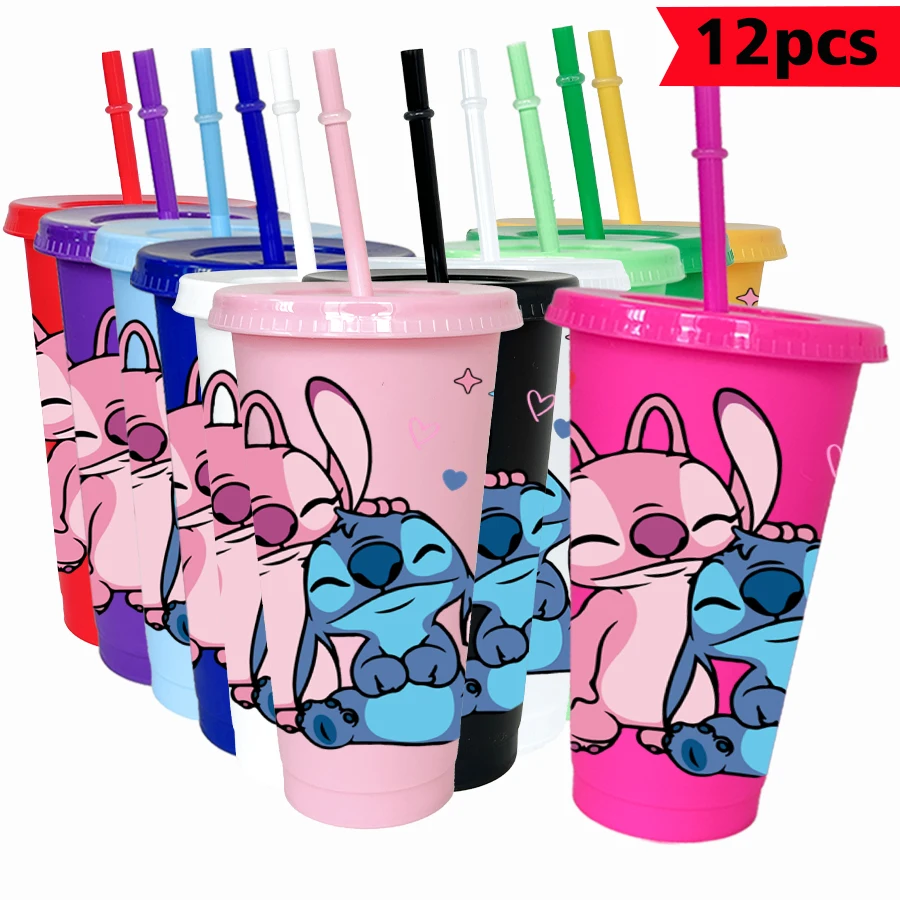 

12Pcs/pack Disney Stitch Rabbit 26oz colorful plastic tumbler birthday party drinking utensils juice coffee cup