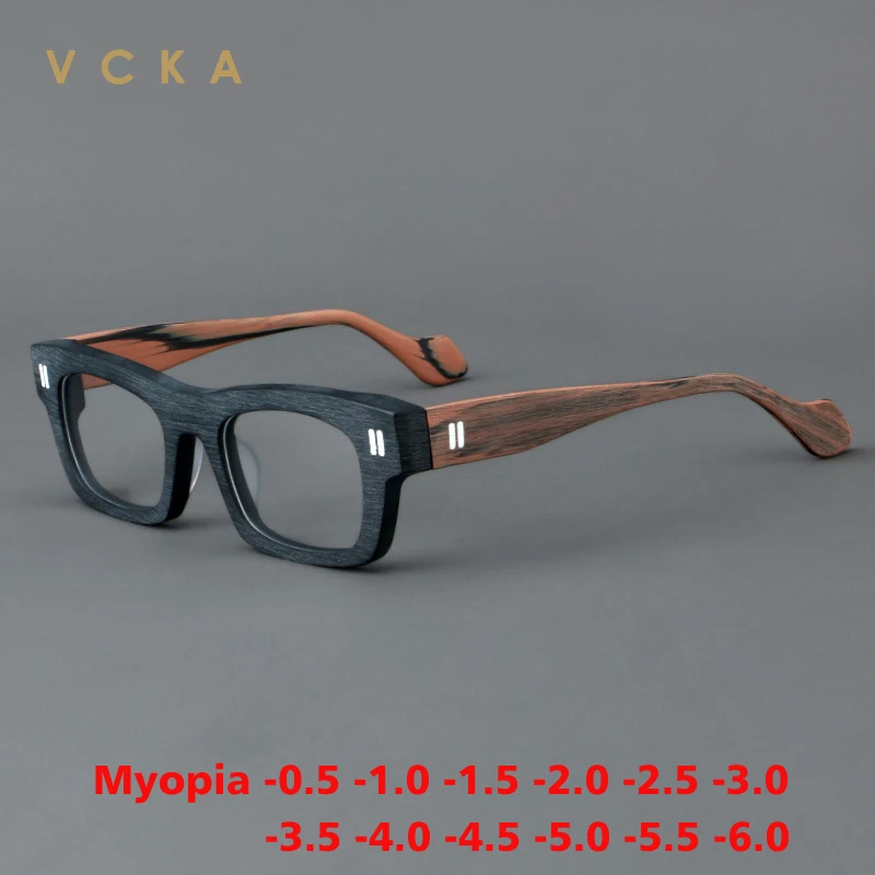 VCKA Acetate Myopia Glasses Frame Men Square Prescription Optical Eyeglasses Custom Women Luxury Retro Eyewear -0.5 TO -6.0