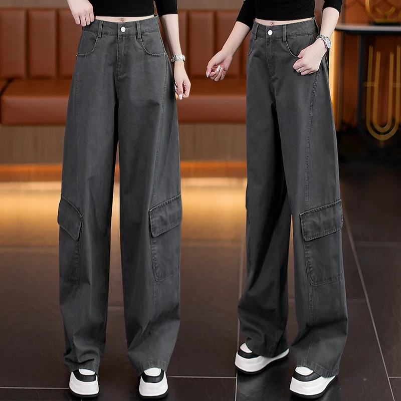 

Fashionable and Versatile Scimitar Pants Autumn New High Waist Slimming Multi-Pocket Wide-Leg Cargo Pants Trendy