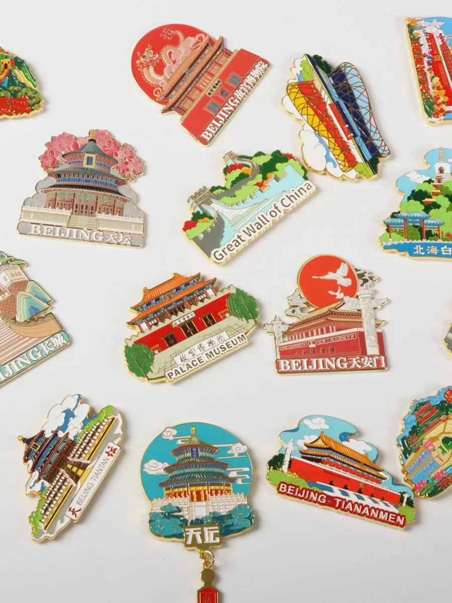 

Metal Beijing Tourist Souvenir Fridge Magnet Great Wall Temple of Heaven Tiananmen Summer Palace Forbidden City