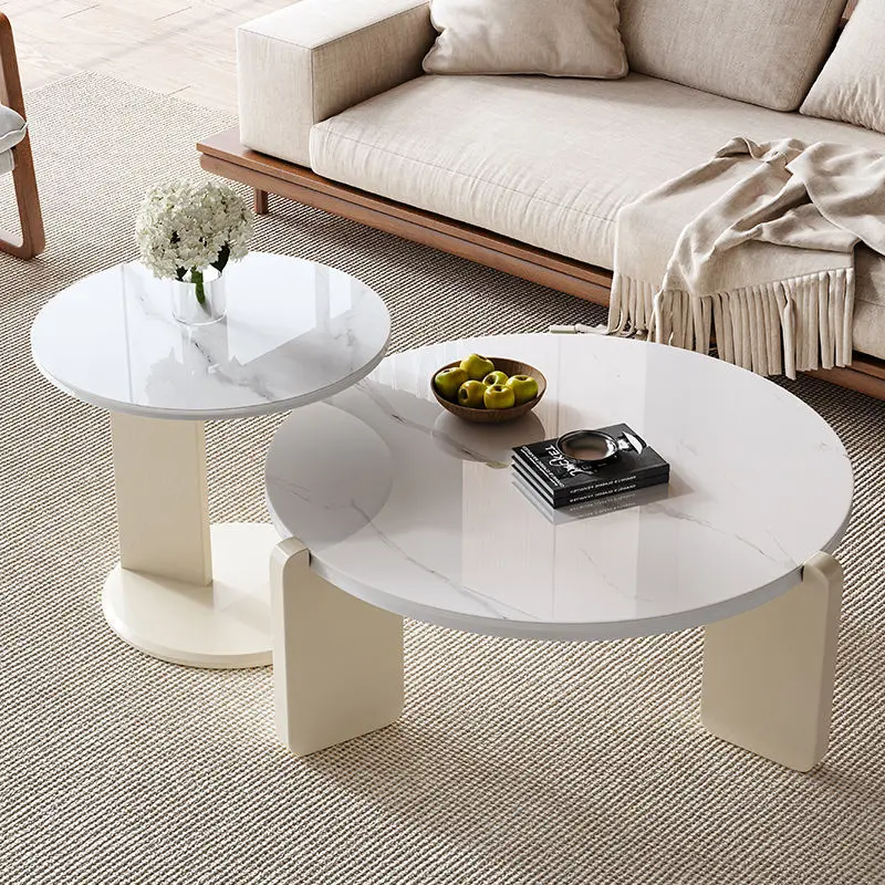 Table for Dining Tea & Coffee Durable Marble Top Wooden Legs Copper Stone Material for Living Room Use