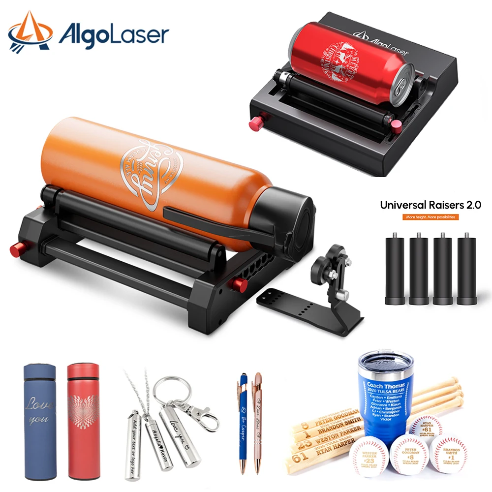 AlgoLaser Rotary Roller With Lifting Foot Laser Rotary Attachment , 360 Degree Rotation Engraving for Cylindrical Objects 2‑150mm(RR3)/2-233mm(RR2), Installation‑Free Accessory