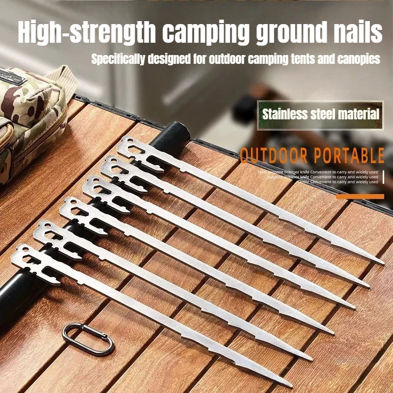 Estacas para Tiendas de Campaña 22/28CM, 6 Unidades, Multifuncionales, de Acero Inoxidable 420, Resistentes, Ligeras (66g), Portátiles y Resistentes al Viento