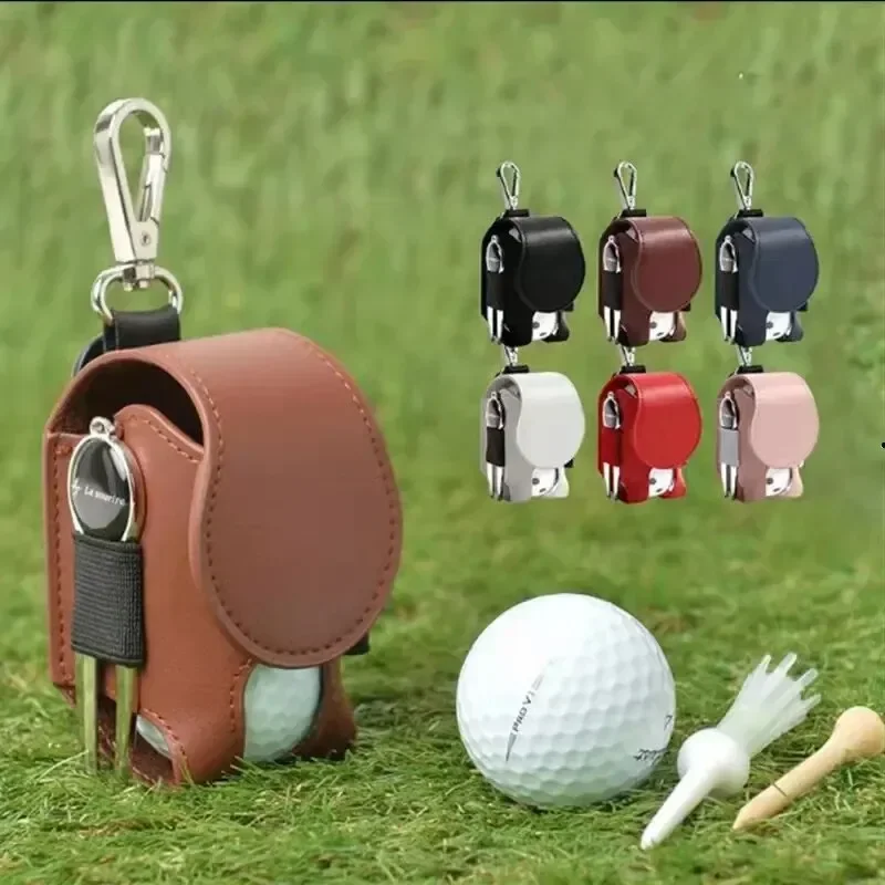 Bolsas de cuero PU para guardar bolas de Golf, bolsa de cuero sintético para colgar en la cintura, con hebilla de Metal, 1 unidad