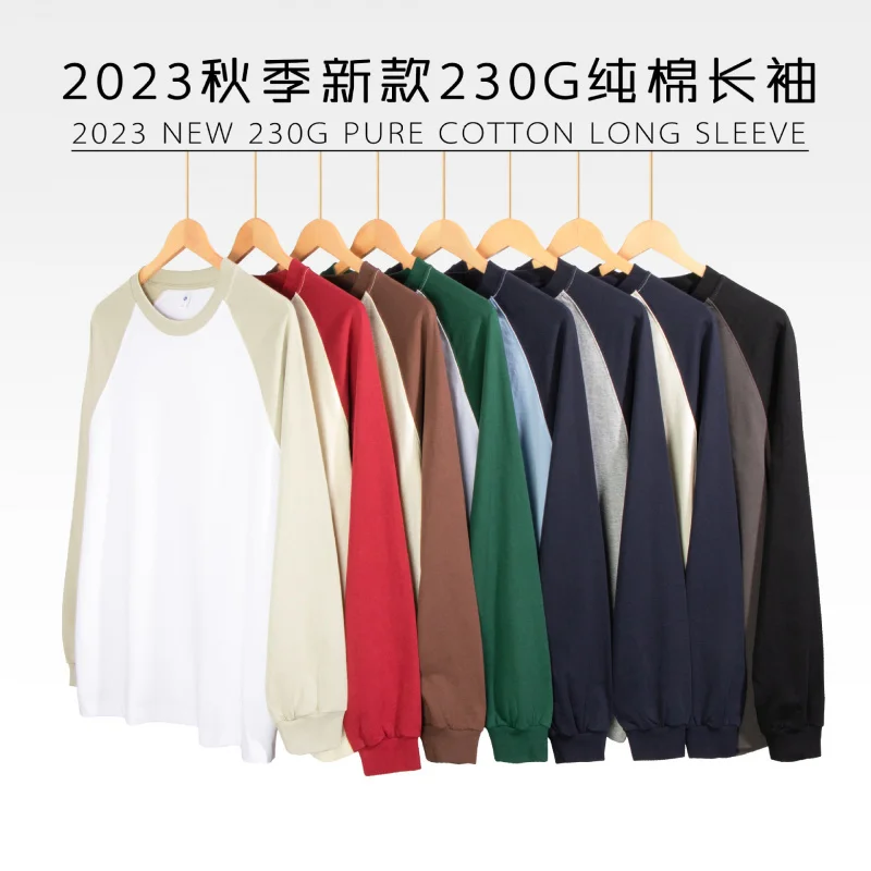 

Autumn New Long Sleeve-Shirt Youth Trendy Round Neck Unisex Loose Fit Cotton Color Block Raglan Sleeve Casual Top