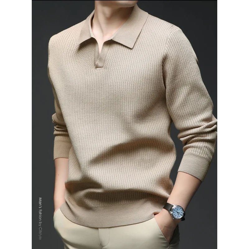 

Autumn and Winter All Match Fashion Collar Woolen Sweater Men's Middle Aged Top Turndown Collar Casual Trendy Knitted Sweater