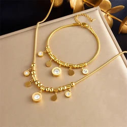 DIEYURO 316L Stainless Steel Roman Numerals White Zircon Charm Necklace Bracelets For Women New Trend Non-fading Jewelry Set