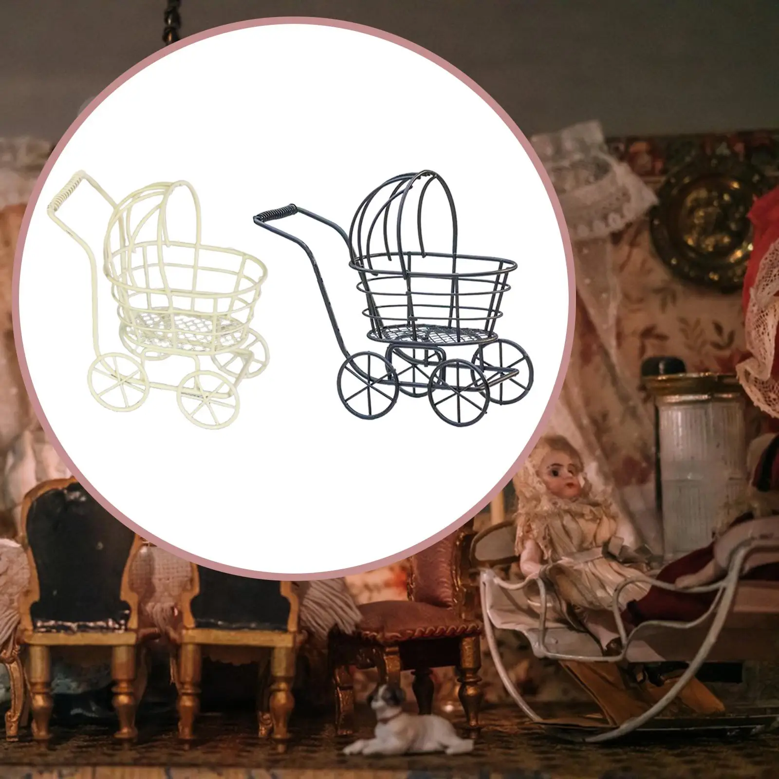 

1:12 кукольный домик, детская коляска, реквизит для фото, металл, коллекции, ремесленная детская мебель, украшение для кукольного домика для сказочного сада, пейзаж «сделай сам»