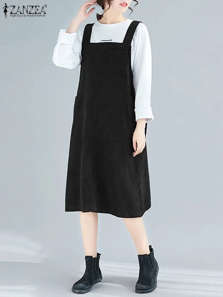 Kaftan-女性のコーデュロイオーバーオール,女性の秋のドレス,ストラップ,ボタンのスリット,特大の女性のドレス