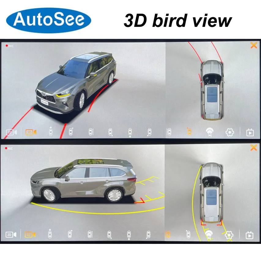 suit original OEM monitor 2022 for Toyota 4Runner birds eye 360 degree camera 3D Panoramic view Front rear side Surround parking