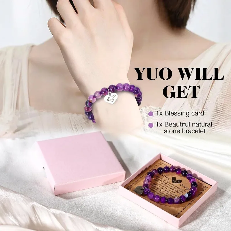 Encouragement Healing gifts,Inspirate Natural Stone Amethyst Bracelet for Women Those Facing Illness or Anxiety to Get Well Soon