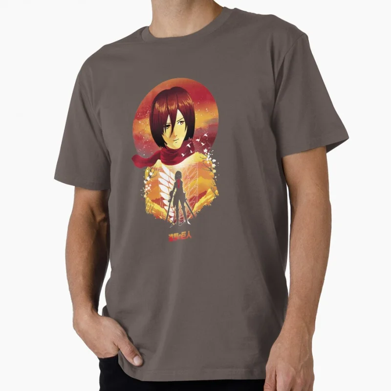 1004 Attack on Titan Manga MIkasa Ackerman Sunset Gift t shirt for anime lover Large size tops 100% cotton printed clothes