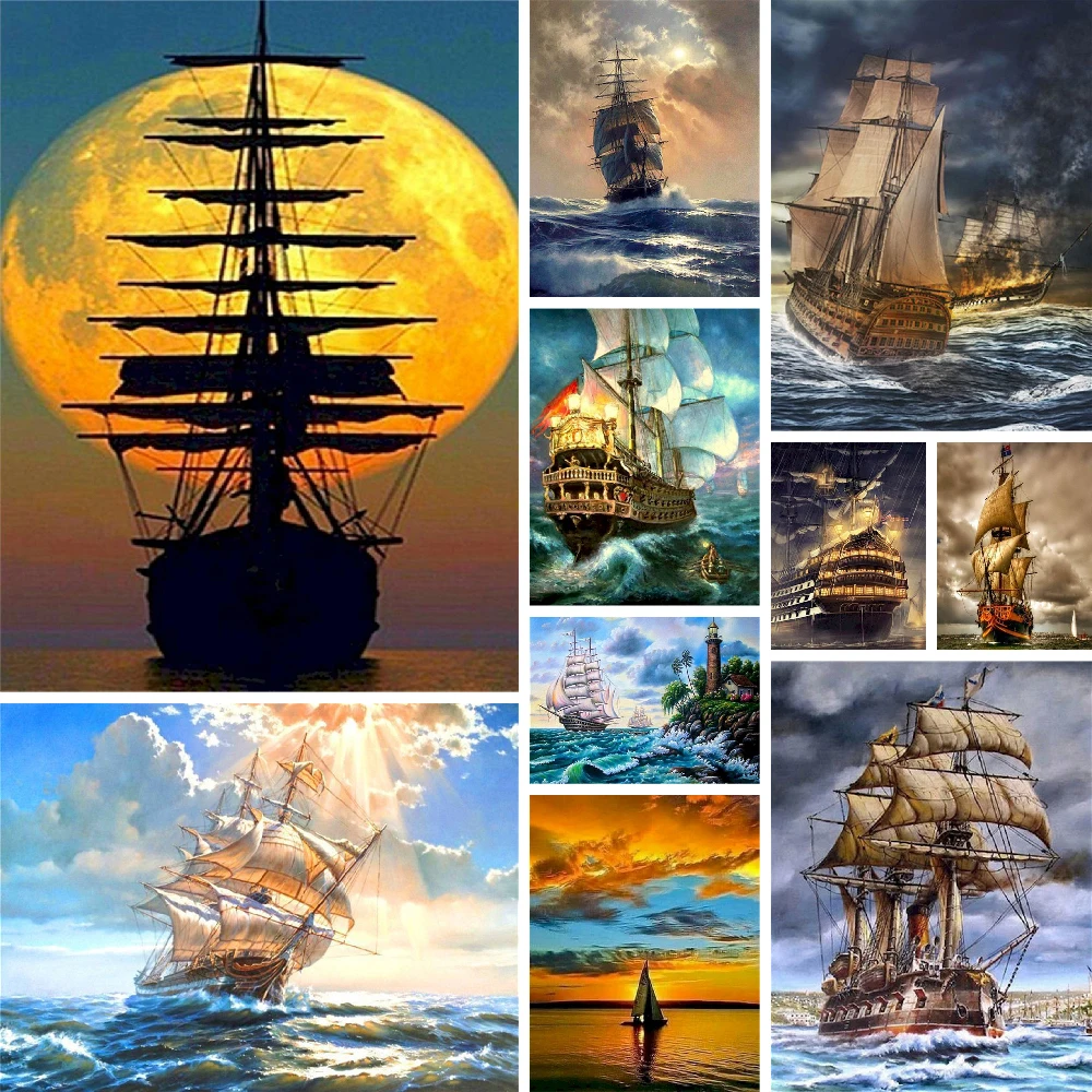 ภาพวาดเรือใบในมหาสมุทรตามตัวเลขสำหรับผู้ใหญ่ชุดงานฝีมือศิลปะสำหรับตกแต่งบ้านสำหรับผู้ใหญ่ไอเดียของขวัญส่วนบุคคลขายส่งขายดี