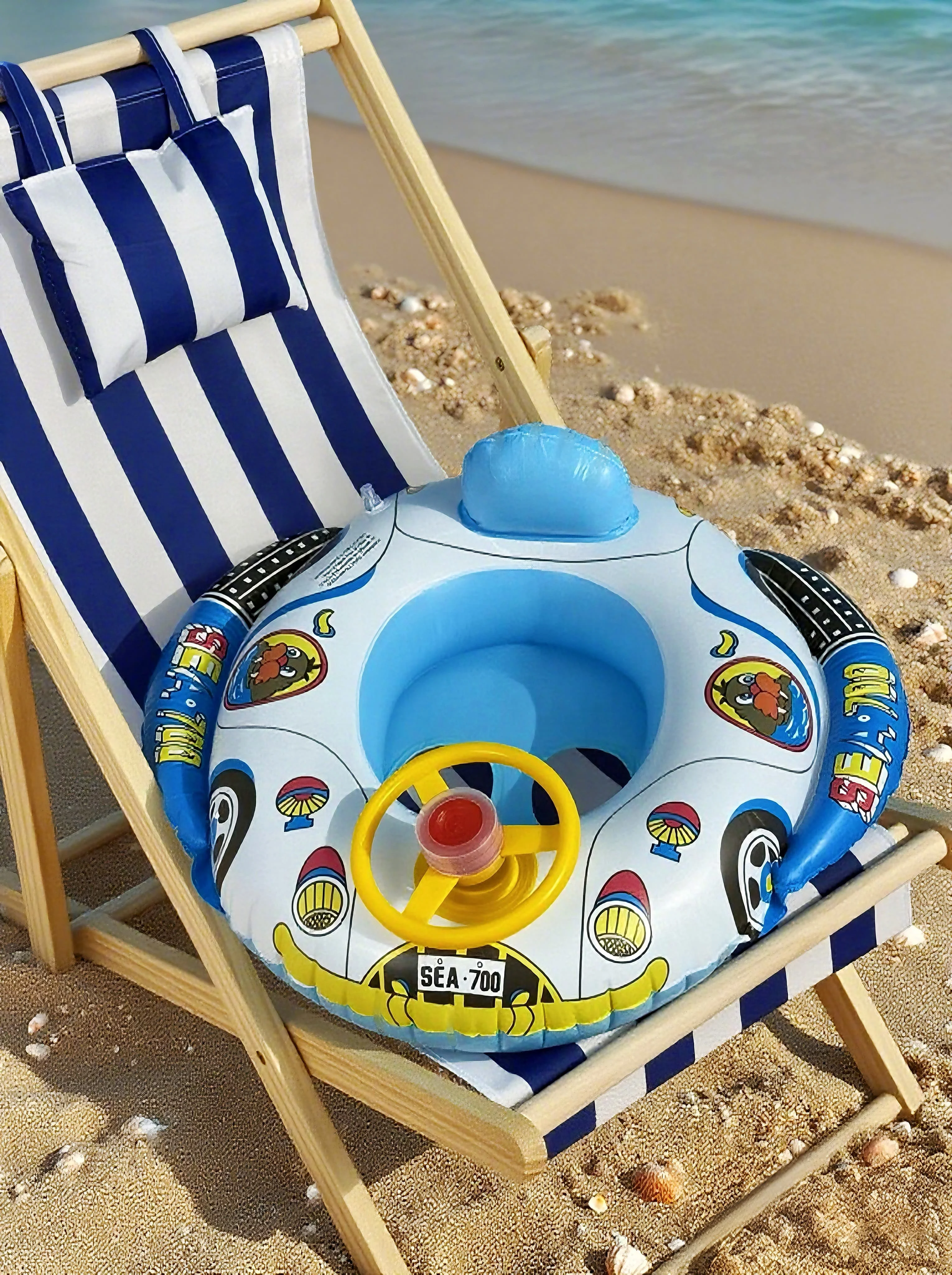 1 قطعة حلقة حمام سباحة للأطفال قابلة للنفخ، حلقة تدريب على السباحة للأطفال الصغار مع مقبض، عوامة حمام سباحة لطيفة على شكل سيارة #3