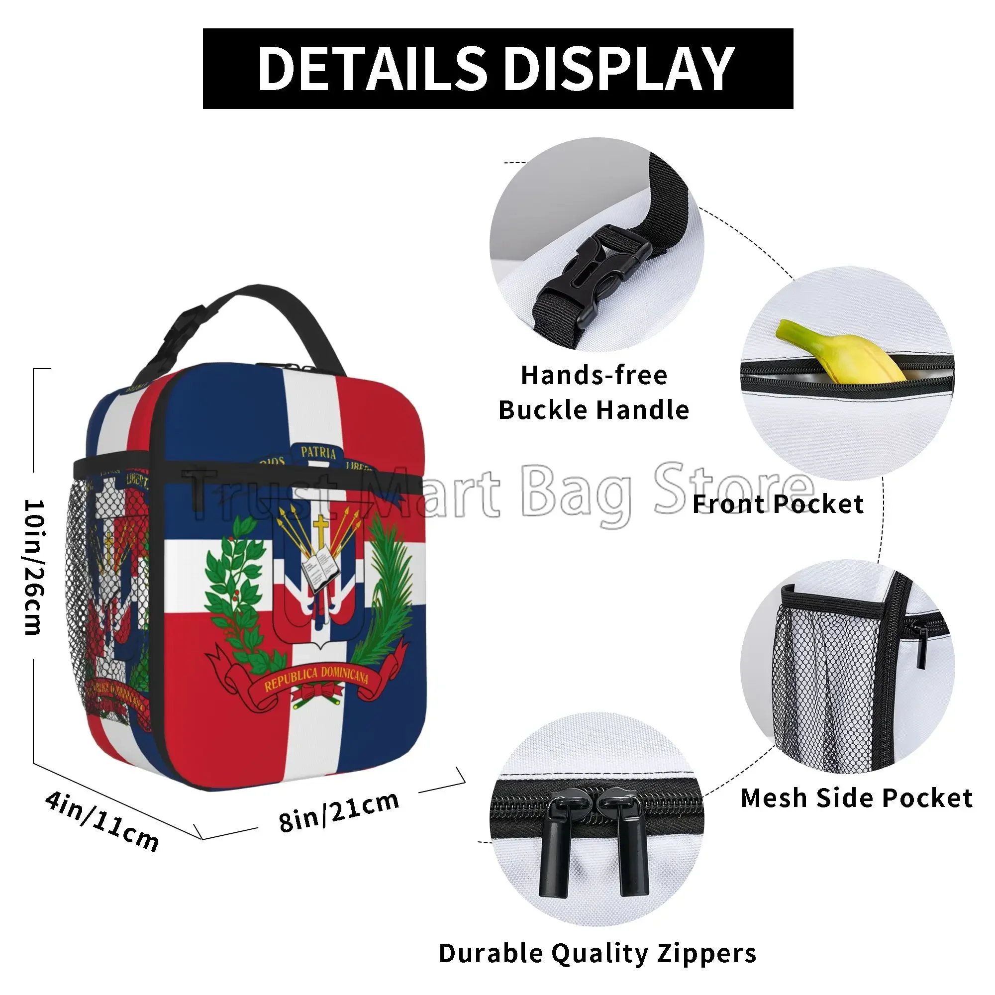 Dominican Republic Flag Insulated Lunch Box Waterproof Bento Tote Bag Portable Reusable Thermal Lunch Box for Travel Work Picnic