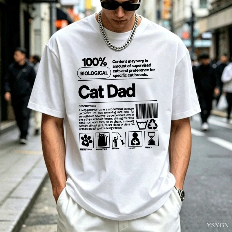 Cat Dad T Shirt Funny Cat Daddy and Cat Lover T-shirt Father's Gifts Loose Cotton Short Sleeve Round Neck Tees Male Clothing
