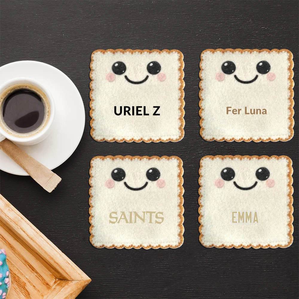 4Pcs Personalized Custom Text/Name Felt Coaster Kawaii Toast Felt Mat Drink Cup Mats HomeTable Pad Housewarming Gift