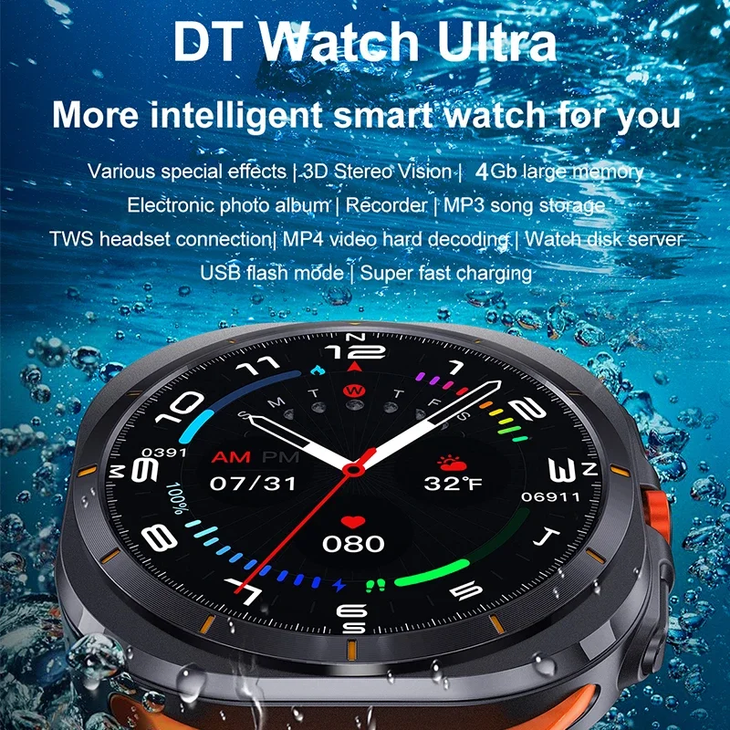 2024 DT Watch Ultra 7 Smartwatch - Stunning 3D Vision, 4GB. USB Data Transfer. TWS. Men Women. Bluetooth Call, Wireless Charging