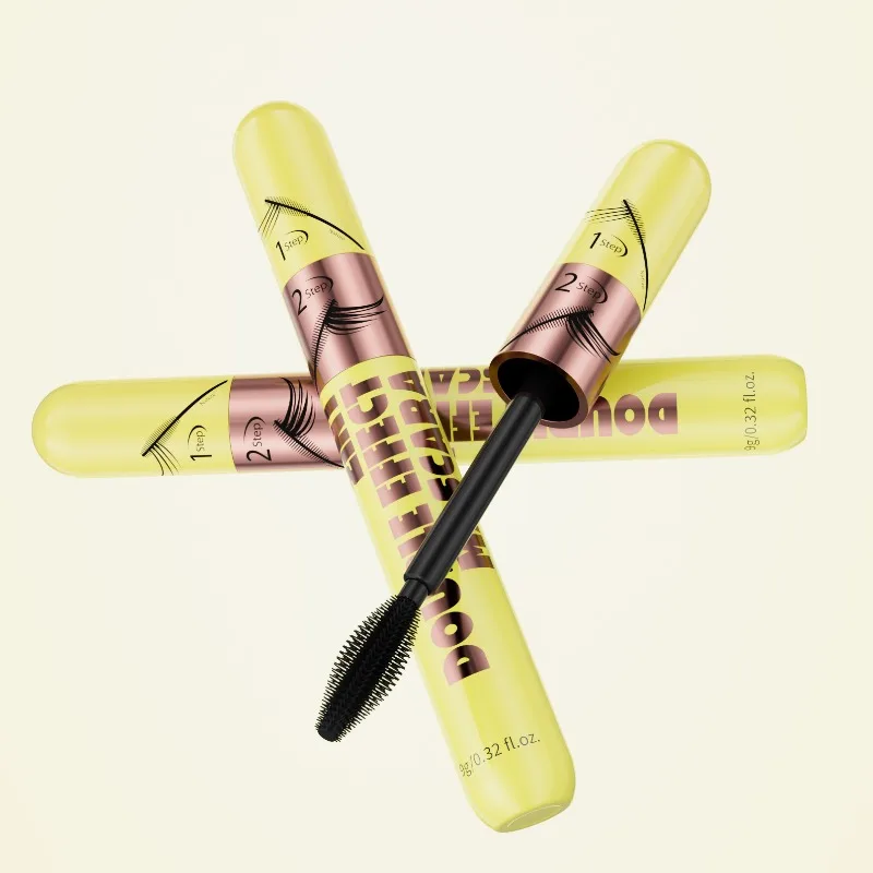 มาสคาร่า 2-in-1 สูตรกันน้ำ ติดทนนาน ไม่จับตัวเป็นก้อน เพิ่มความยาวและหนาให้ขนตา ไม่เลอะเปื้อน ติดทนนาน