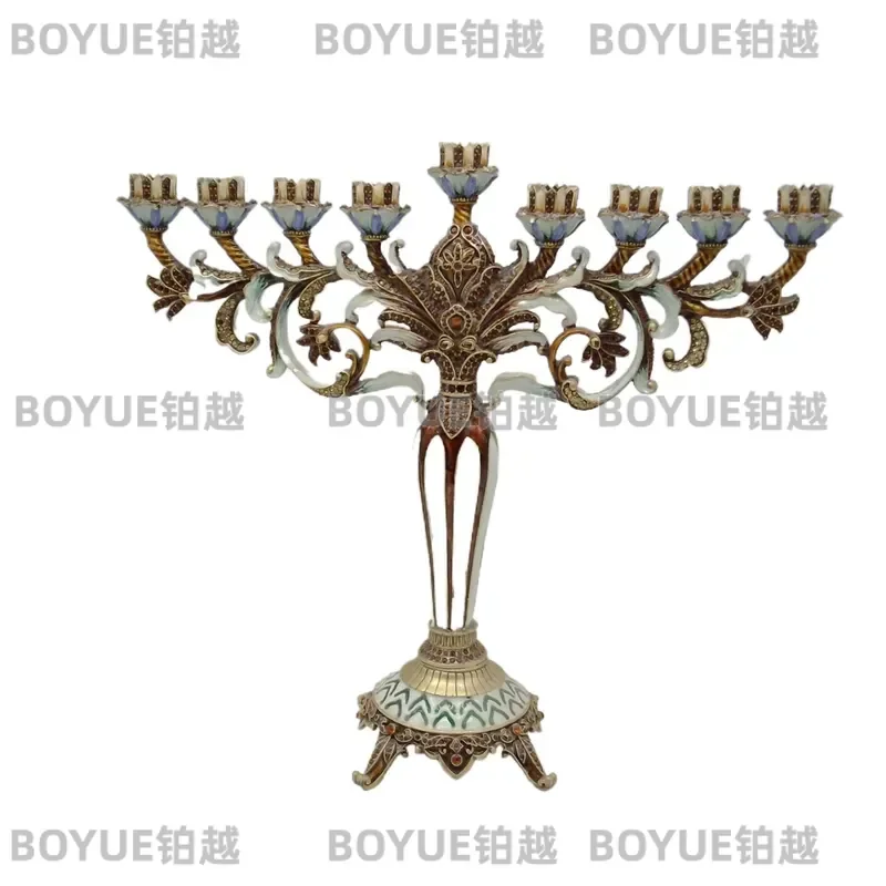 Nine Arm Metal Menorah Candlestick Holder Creative Jewish Hanukkah Lampstand Religious Temple Home Decor Christmas Ornament