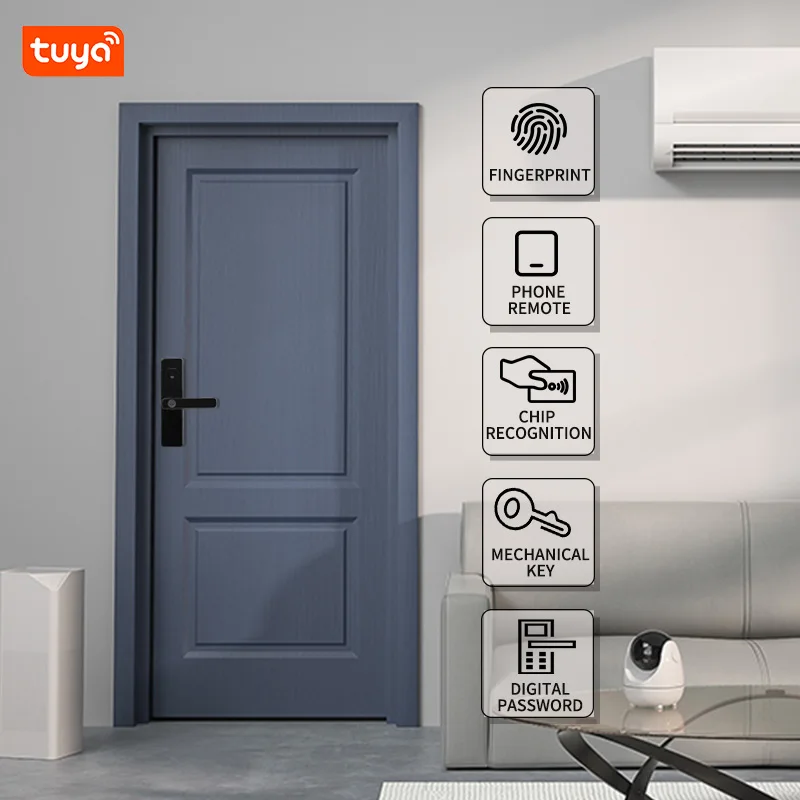PHIPULO Tuya Wifi Electronic Smart Door Lock With Biometric Fingerprint Keyless Entry Smart Card Password Key Unlock Smart lock