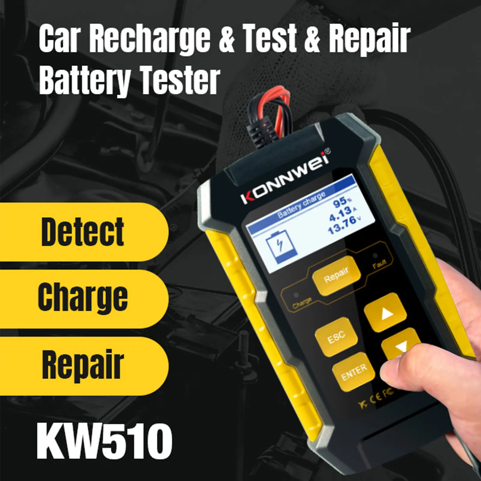 

Goramsay Car Charger 12V 6V KW510 Battery Tester 5A Gel Battery Charger Power Bank Pulse AGM Wet Dry Lead Acid Auto Repair Tools