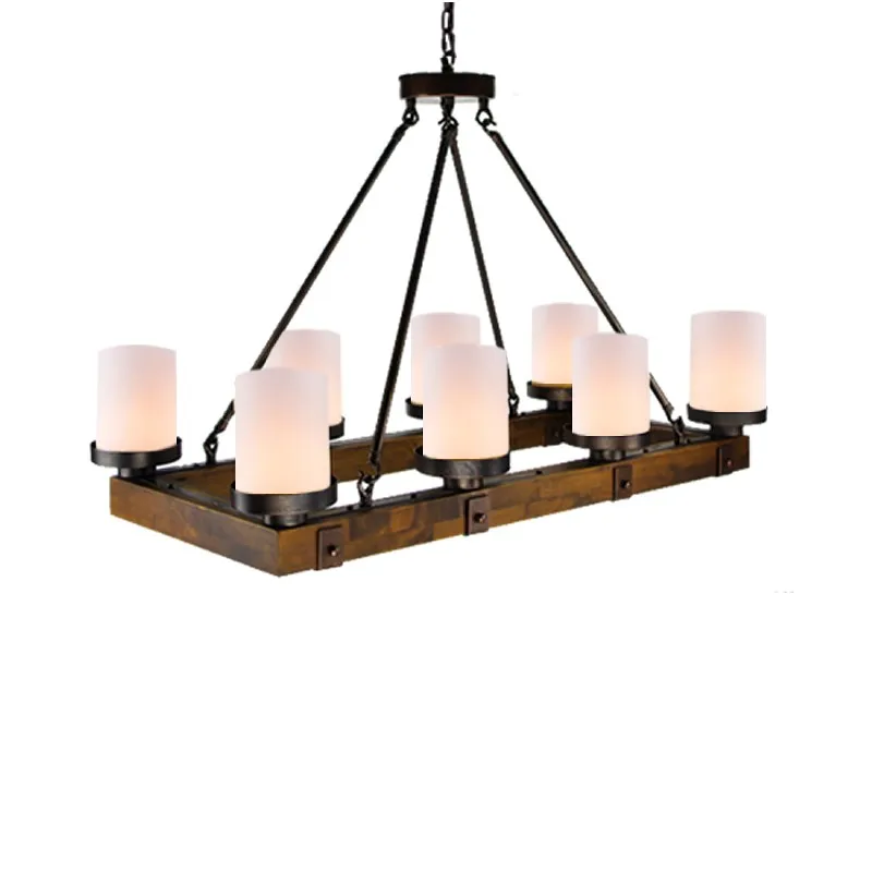 Industrial wind antique Perdant Light American Wooden Round Rectangular Iron Candlestick Chandelier for Restaurant Bar