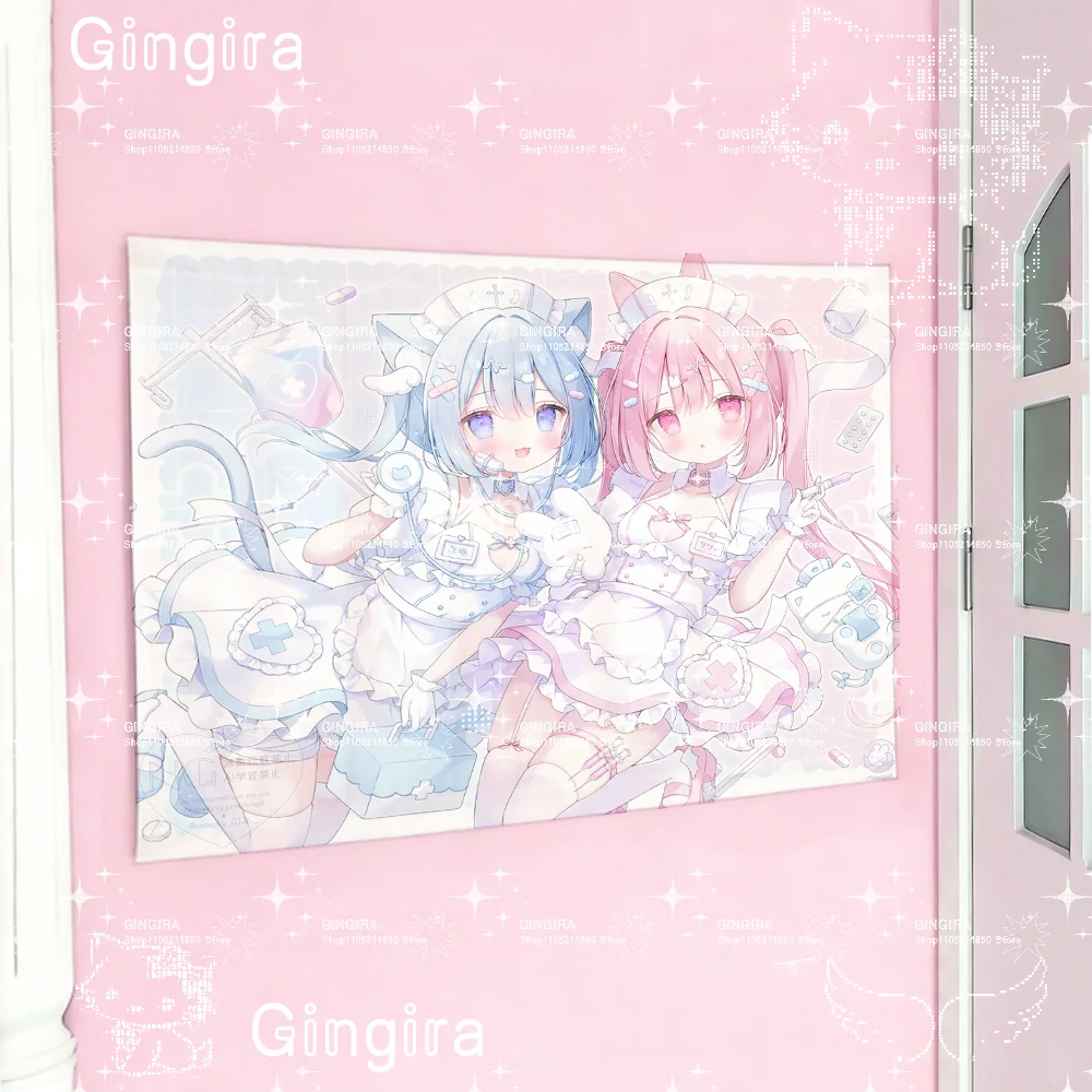 Anime Character 2D Poster Decoration Tapestry Fabric Wall Hanging for Galgame Dormitory Bedroom Indoor Decor