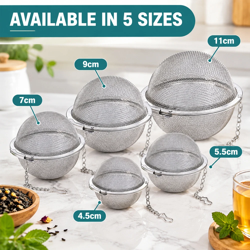 1-5Pcs Stainlesss Steel Tea Ball Mesh Infuser, Tea Filter Strainer for Loose Leaf Tea Spices, Locking with Extension Chain