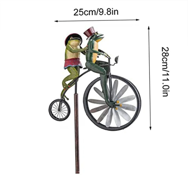 Funny Metal Frog Riding Spinners Vintage Bicycle Wind Sculptures Garden Animal Windmill Statues for Yard Lawn Patio Decoration