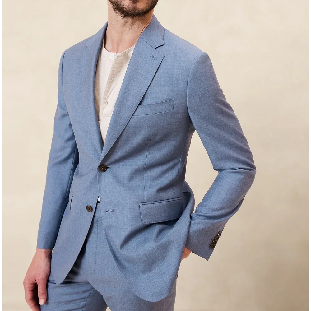 

Fashion Men Suits Slim Blue Notch Lapel Single Breasted Outfits Two Piece Chic Casual Daily Business Male Suit (Blazer+Pants)