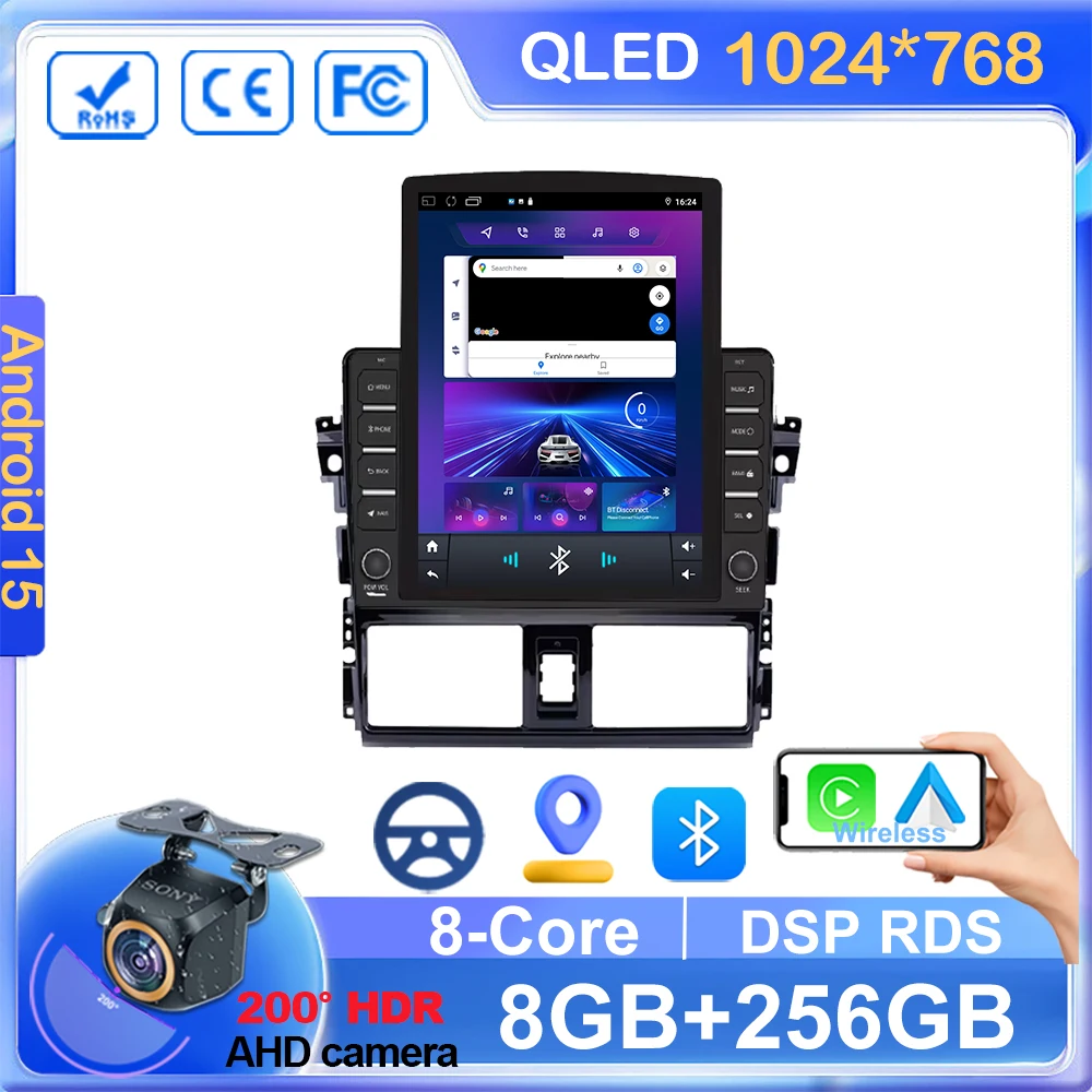 Android Car Radio Stereo GPS Navigation For Toyota Yaris Vios 2014 2015 2016 Auto Multimidia Player wireless Carplay 4G 2din DVD