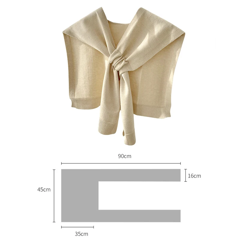 Korean Neck Guard Scarve Solid Color Woman's Knitted Warm Shawl Winter Wool Blouse Shoulders Fake Collar Cape Knotted Scarf