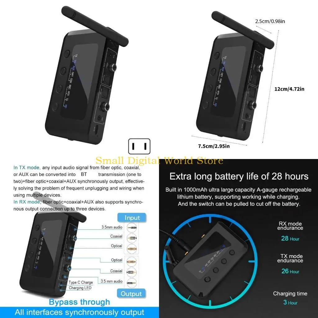 

77UB Беспроводной аудионный адаптер портативный приемник-приемник Blue Teeth 5.2 Удобный беспроводной адаптер со встроенной