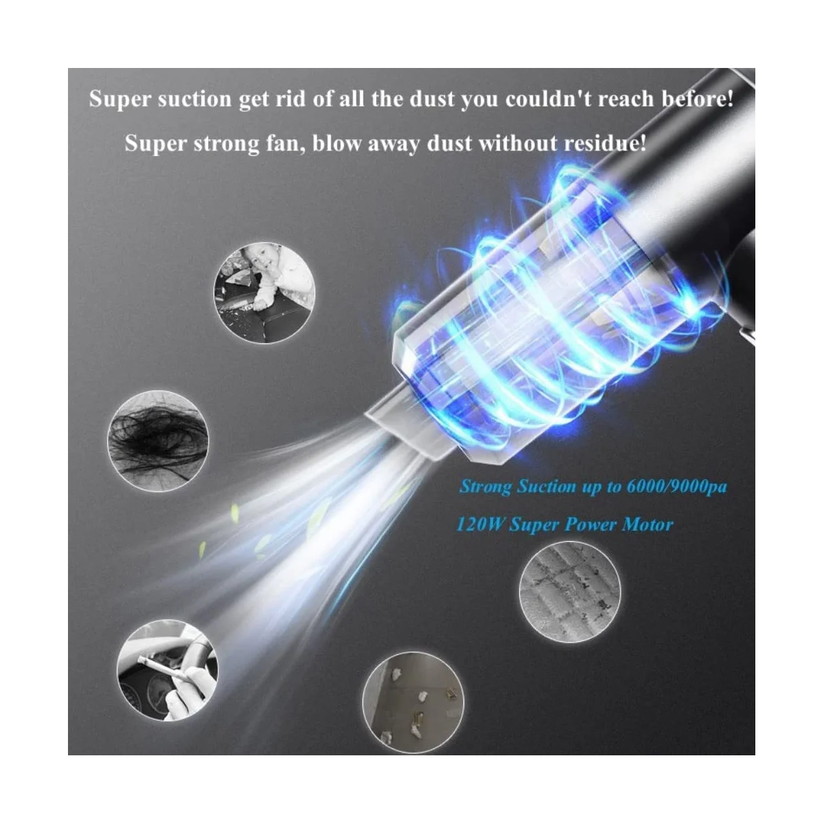 Беспроводной ручной автомобильный пылесос с сильным всасыванием, автомобильный пылесос, беспроводной перезаряжаемый, портативный пылесос, черный